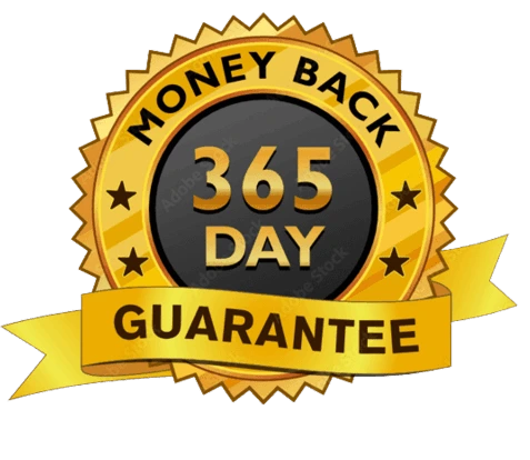 Edison Wave money back guarantee badge showing risk-free purchase for tinnitus UK users using The Edison Wave sound therapy for relief.